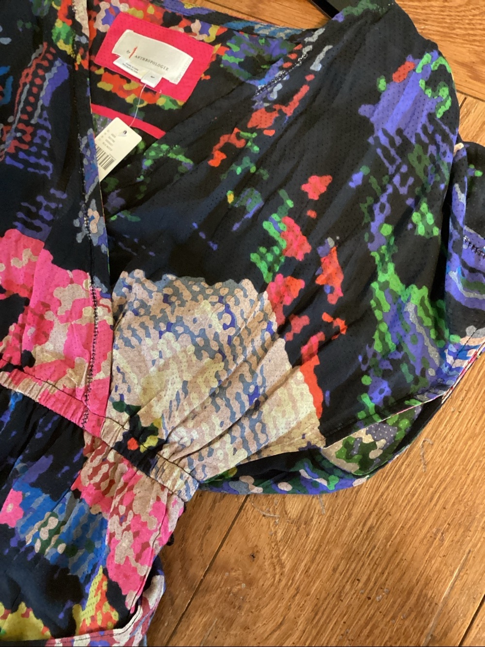 Anthropologie Astrid Needlepoint black floral V-neck mini dress with tie belt - Picture 11 of 14